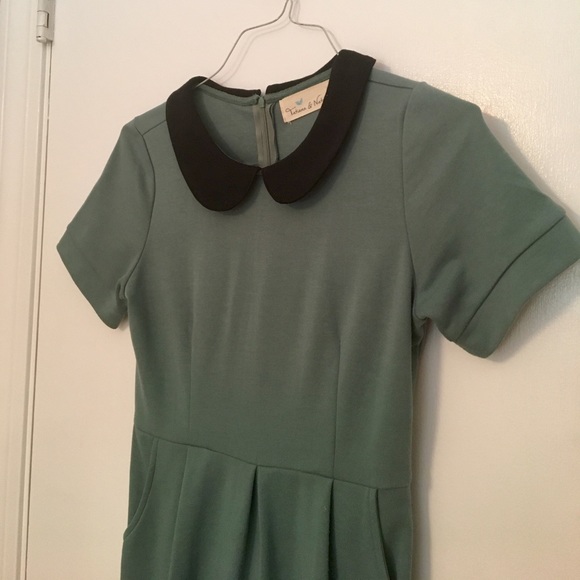 Soft Teal Dress with Peter Pan Collar - Picture 2 of 4
